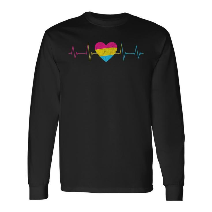 Pansexual Heartbeat Pan Flag Ekg Pulse Line Lgbt Pride Long Sleeve T-Shirt T-Shirt