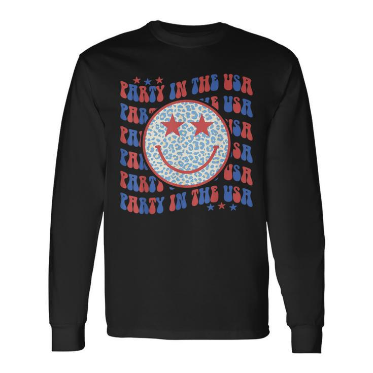 Party In The Usa Happy Face Leopard Pattern 4Th Of July Long Sleeve T-Shirt T-Shirt