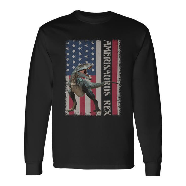 Patriotic 4Th Of July American Flag Amerisaurus Rex Long Sleeve T-Shirt