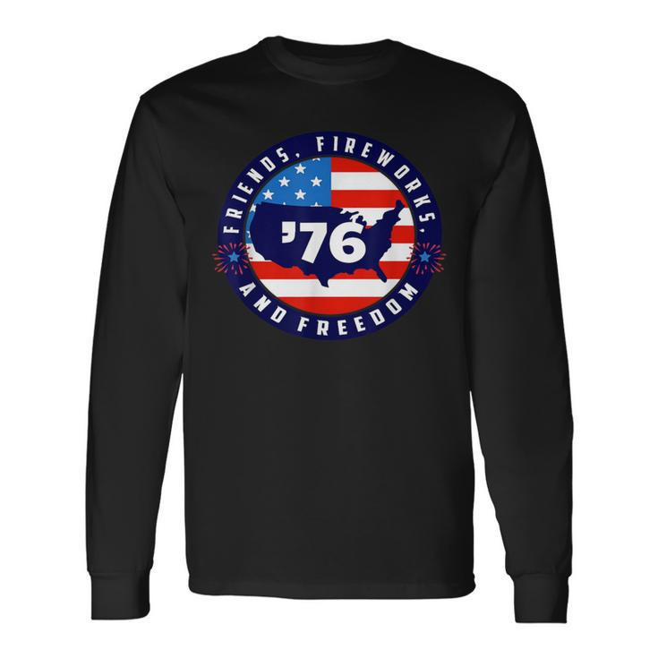 Patriotic 4Th Of July Graphic Art American Flag Fireworks Long Sleeve T-Shirt