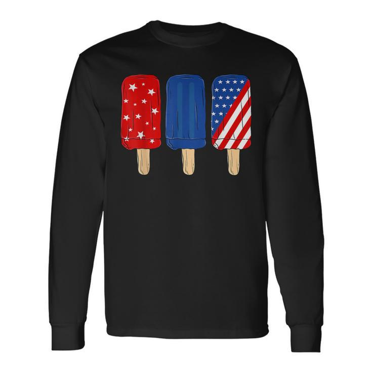 Patriotic 4Th Of July Popsicles Usa America Flag Summer Long Sleeve T-Shirt