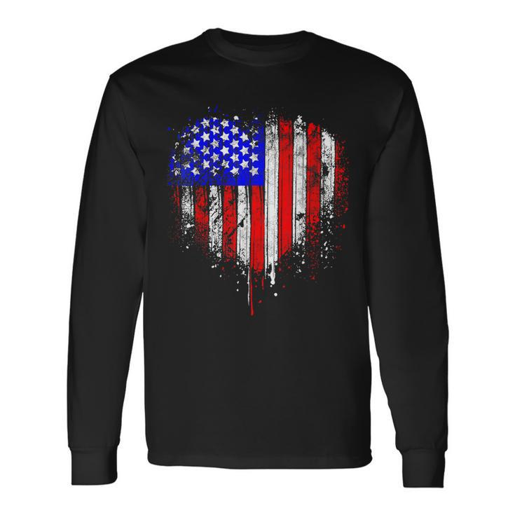 Patriotic American Flag Heart 4Th Of July Vintage Usa Flag Long Sleeve T-Shirt T-Shirt Gifts ideas