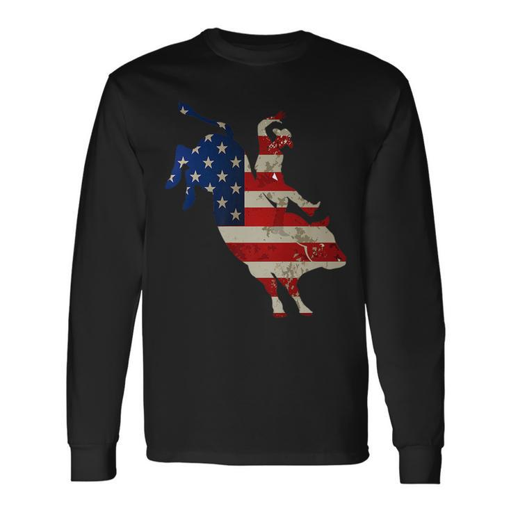 Patriotic American Rodeo Bull Riding Flag Perfect Cowboy Patriotic Long Sleeve T-Shirt T-Shirt