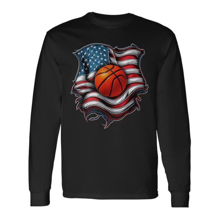 Patriotic Basketball 4Th Of July Usa American Flag Boys Long Sleeve T-Shirt T-Shirt
