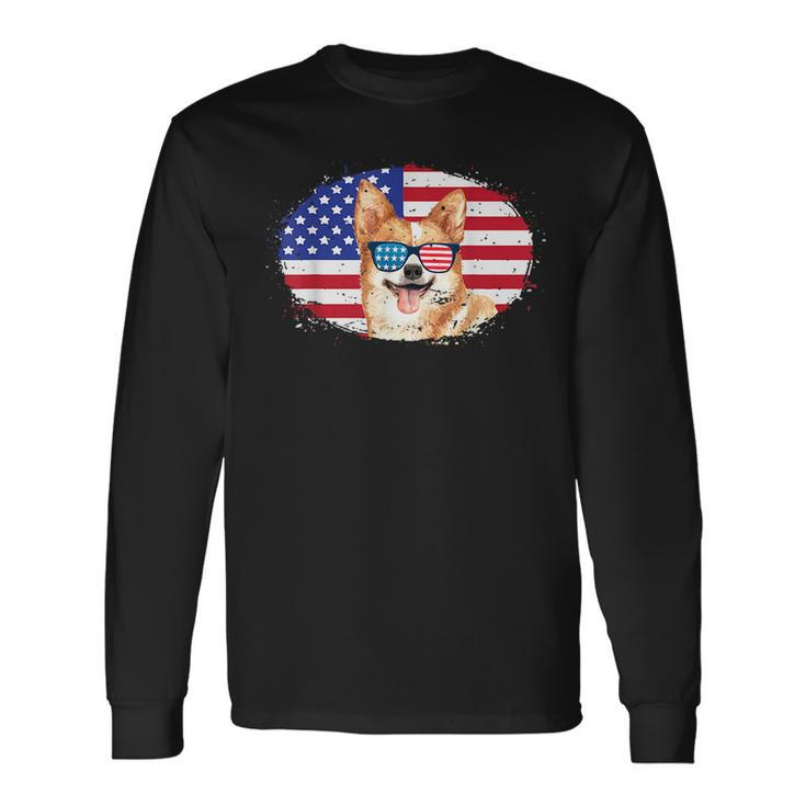 Patriotic Corgi Dog 4Th Of July Sunglasses Usa Grunge Flag Long Sleeve T-Shirt T-Shirt