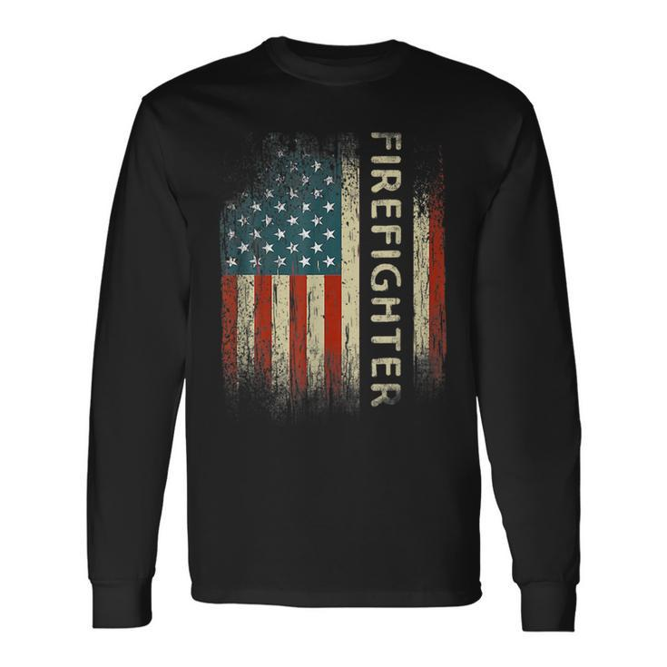 Patriotic Firefighter American Usa Flag Long Sleeve T-Shirt T-Shirt