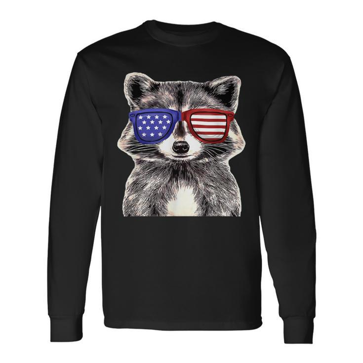 Patriotic Raccoon Wearing Usa Flag Glassess 4Th Of July Long Sleeve T-Shirt