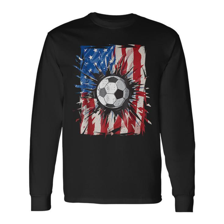 Patriotic Soccer 4Th Of July Usa American Flag Boys Long Sleeve T-Shirt T-Shirt