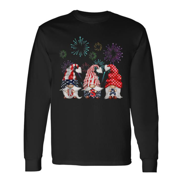 Patriotic Three Gnomes Firework Independence Day 4Th Of July Long Sleeve T-Shirt