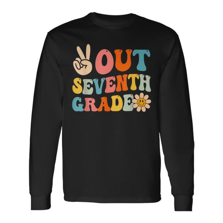 Peace Out 7Th Grade Graduation Last Day Of School Groovy Long Sleeve T-Shirt T-Shirt
