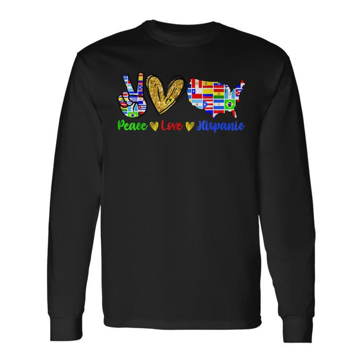 Peace Love Hispanic Heritage Month Decoration Country Flags Long Sleeve T-Shirt