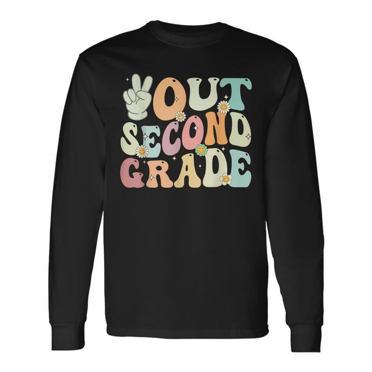 Peace Out Second Grade Retro Groovy Last Day Of School 2023 Long Sleeve T-Shirt T-Shirt
