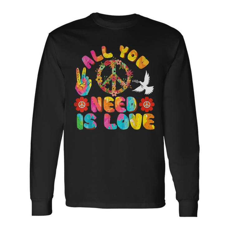 Peace Sign Love 60S 70S 80S Costume Hippie Retro Halloween Long Sleeve T-Shirt T-Shirt