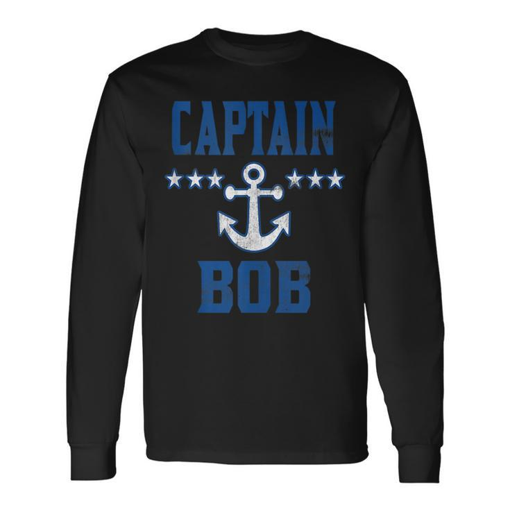 Personalized Boating Vintage Blue Captain Bob Anchor Stars Long Sleeve T-Shirt T-Shirt