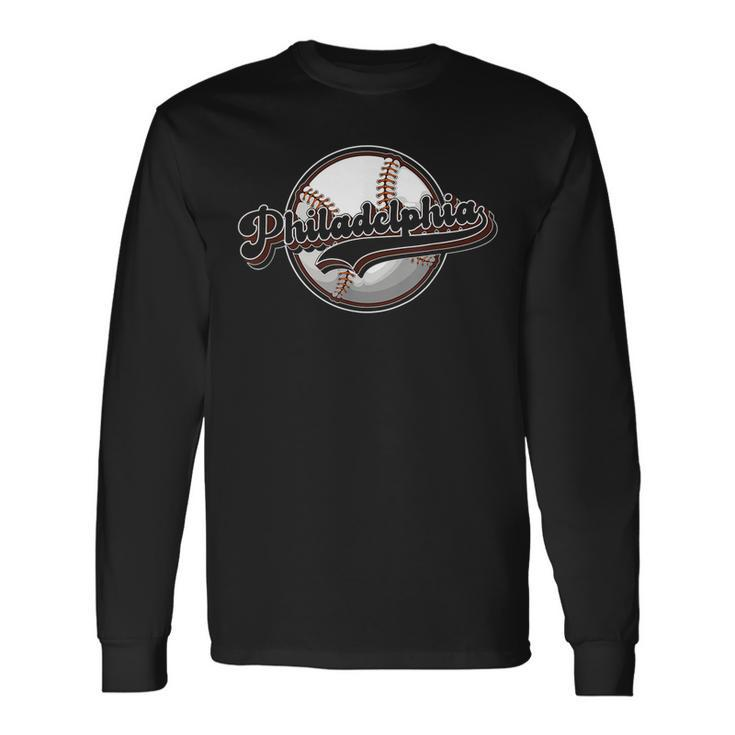 Philly Cityscape Baseball Philadelphia Skyline Retro Vintage Long Sleeve T-Shirt