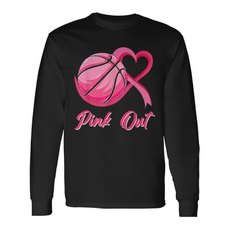 Pink Out Basketball Breast Cancer Awareness Pink Ribbon Long Sleeve T-Shirt