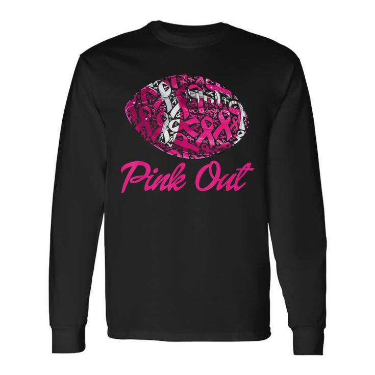 Pink Out Football Pink Ribbon Fight Breast Cancer Awareness Long Sleeve T-Shirt