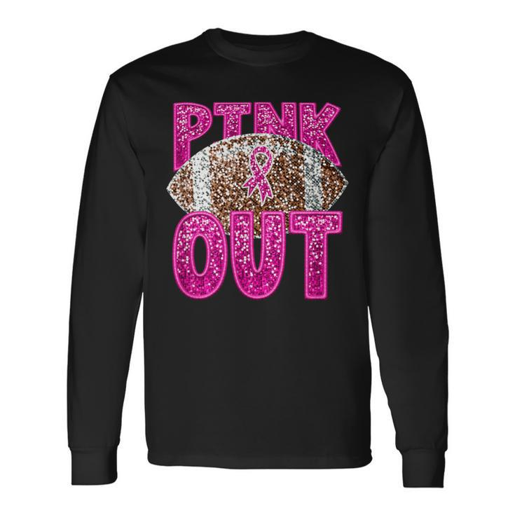 Pink Ribbon Breast Cancer Awareness Football Pink Out Long Sleeve T-Shirt