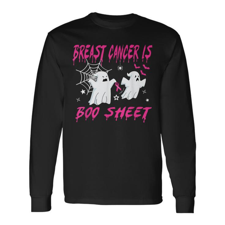 Pink Ribbon Halloween Breast Cancer Warrior Is Boo Sheet Long Sleeve T-Shirt