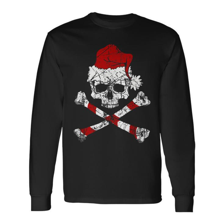 Pirate Christmas Jolly Roger Santa Hat Long Sleeve T-Shirt