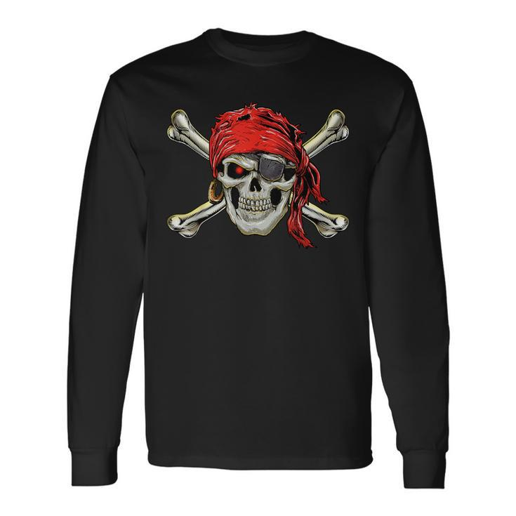 Pirate Costume Skull And Crossbones Jolly Roger Pirate Long Sleeve T-Shirt