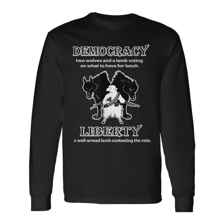Political Liberty Vs Democracy Lamb Two Wolves Novelty Long Sleeve T-Shirt T-Shirt
