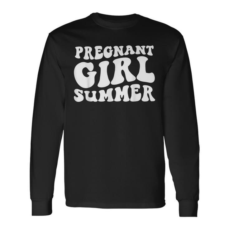 Pregnancy Reveal Pregnant Girl Summer Baby Shower Summer Long Sleeve T-Shirt T-Shirt