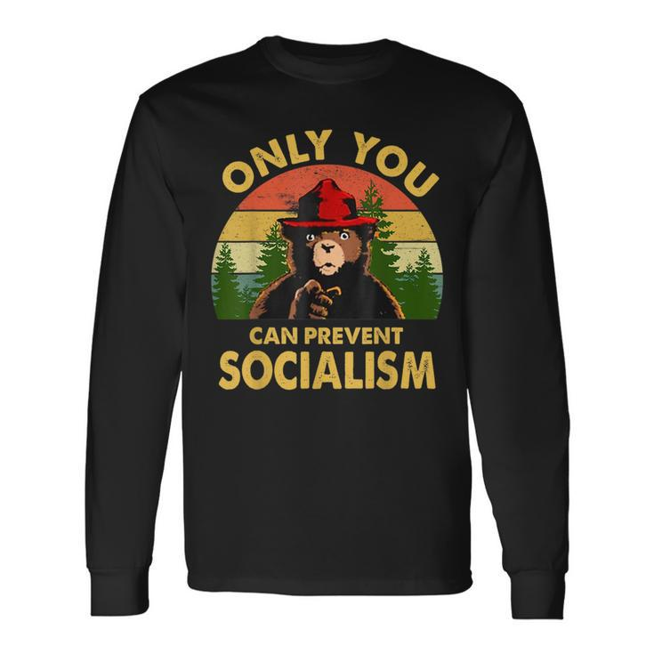 Only You Can Prevent Socialism Bear Camping Vintage Camping Long Sleeve T-Shirt T-Shirt