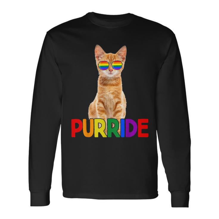 Pride Gay Cute Cat Purride Lgbtq Long Sleeve T-Shirt
