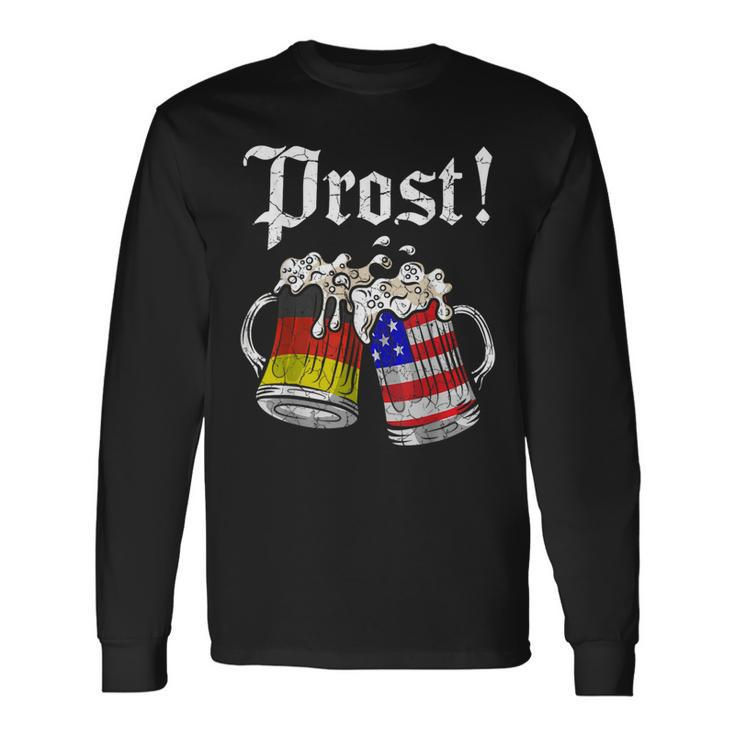 Prost German Drinking American Flag Oktoberfest Long Sleeve T-Shirt