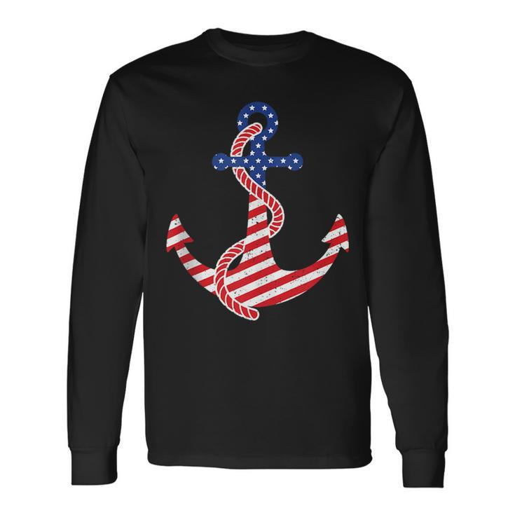 Proud American Flag Anchor Nautical Vintage 4Th Of July Anchor Long Sleeve T-Shirt T-Shirt
