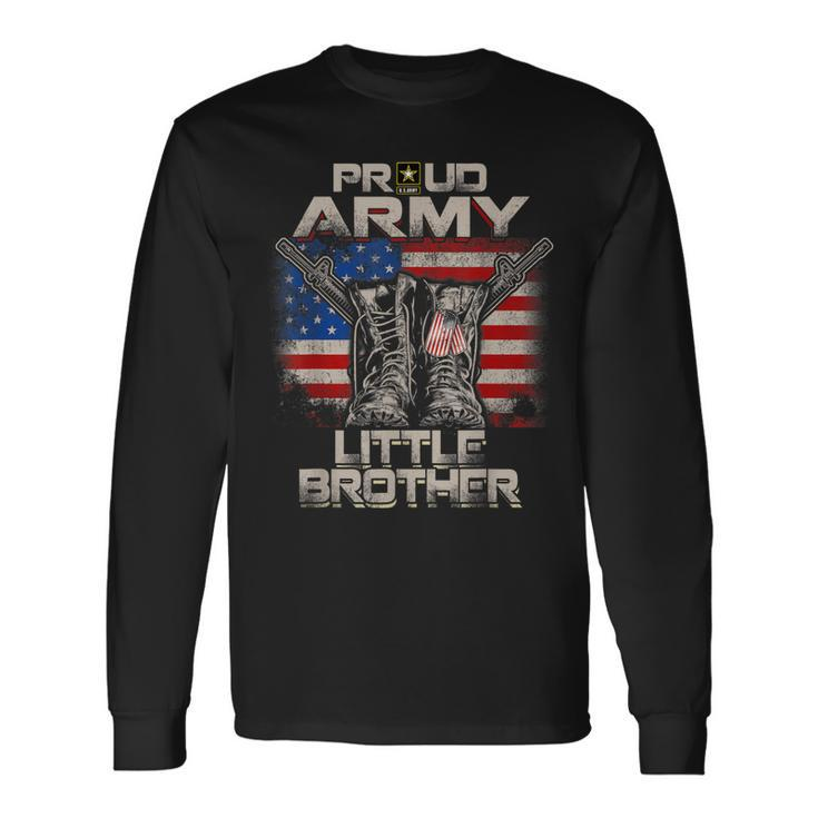 Proud Army Little Brother America Flag Us Military Pride Long Sleeve T-Shirt T-Shirt