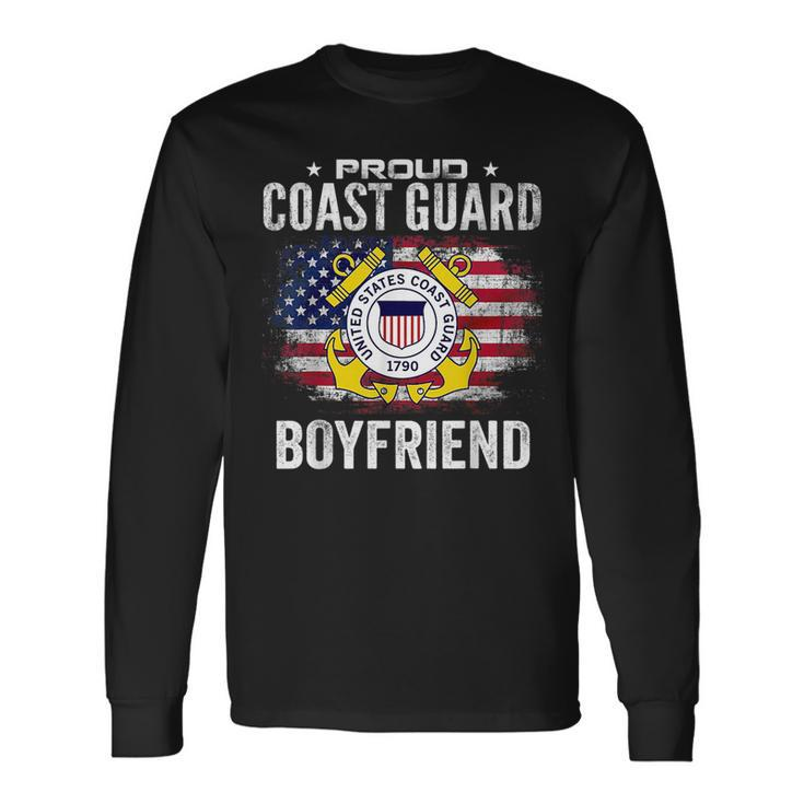 Proud Coast Guard Boyfriend With American Flag Veteran Veteran Long Sleeve T-Shirt T-Shirt