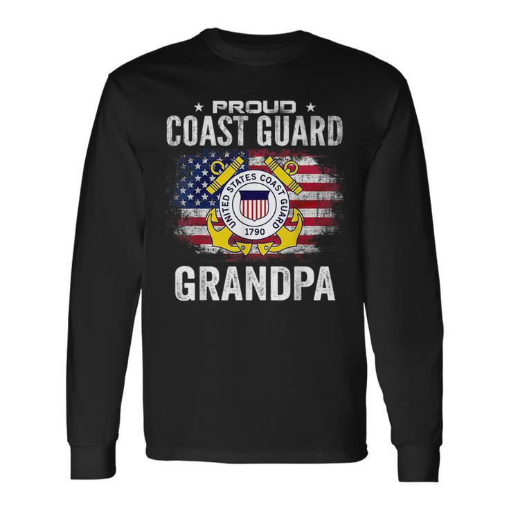 Proud Coast Guard Grandpa With American Flag Veteran Veteran Long Sleeve T-Shirt T-Shirt