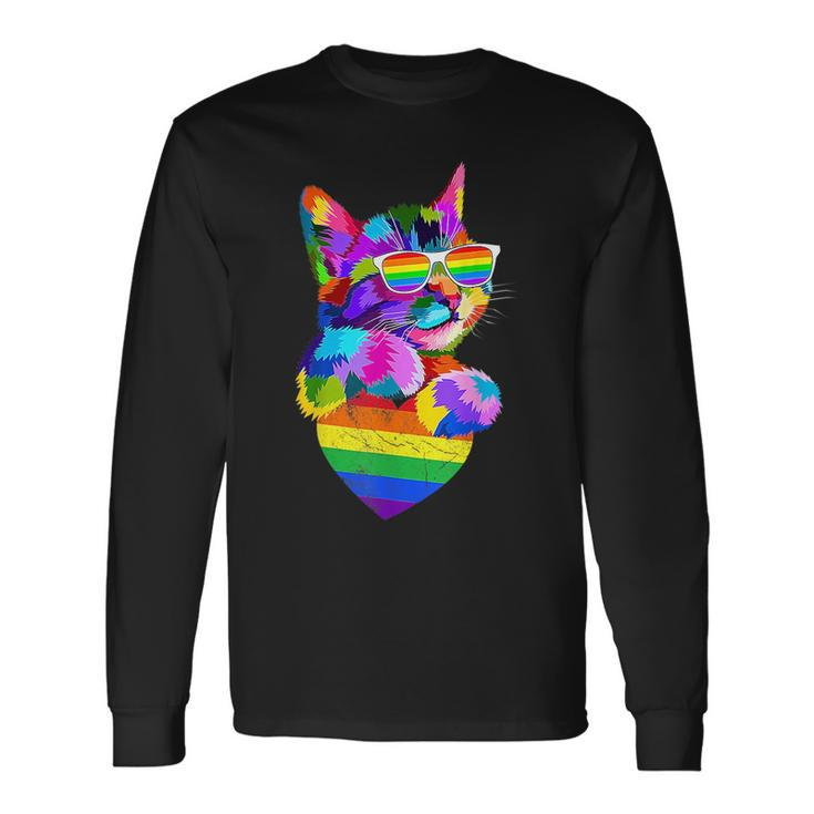 Proud Cute Cat Pride Lgbt Transgender Flag Heart Gay Lesbian Long Sleeve T-Shirt T-Shirt