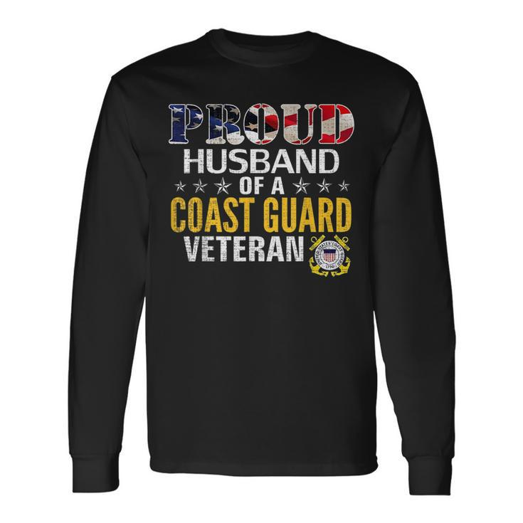 Proud Husband Of A Coast Guard Veteran With American Flag Veteran Long Sleeve T-Shirt T-Shirt