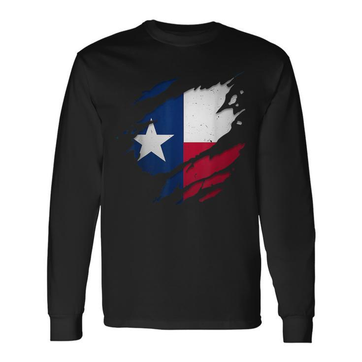 Proud Texan Tx State Torn Ripped Texas Flag Long Sleeve T-Shirt