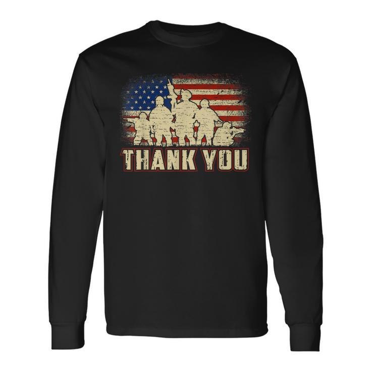 Proud Thank You American Us Flag Military Veteran Day Long Sleeve T-Shirt T-Shirt