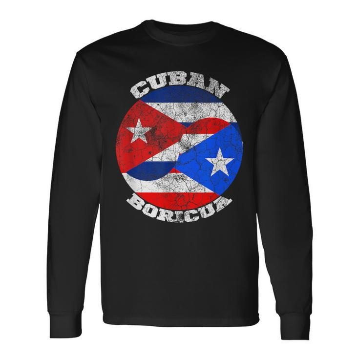 Puerto Rico And Cuba Flag Half Boricua Half Cuban Long Sleeve T-Shirt