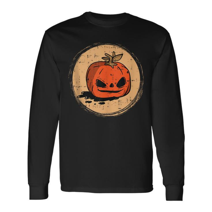 Pumpkin Face Halloween Costume Scary Jack O Lantern Long Sleeve T-Shirt T-Shirt