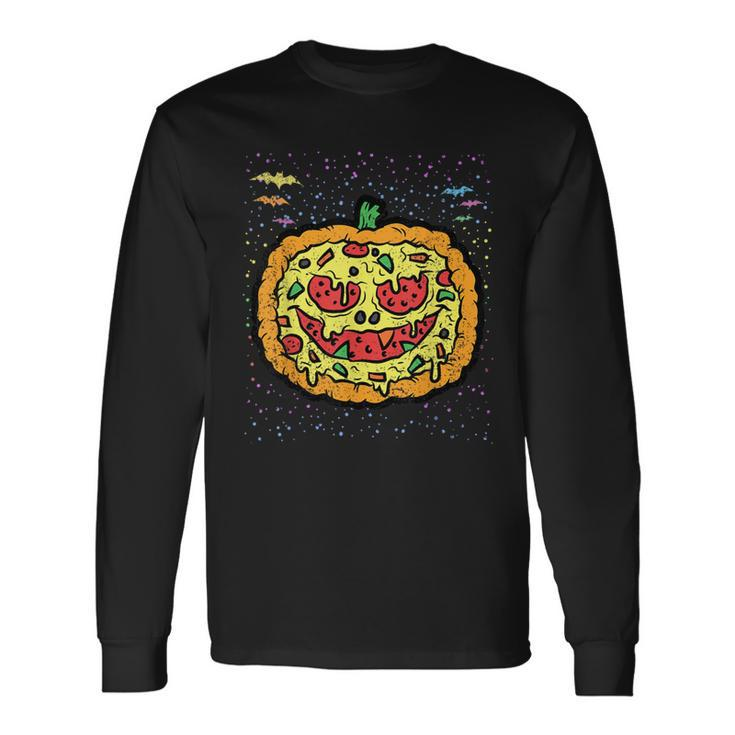 Pumpkin Pizza Hallowen Costume Scary Jack O Lantern Foodie Long Sleeve T-Shirt