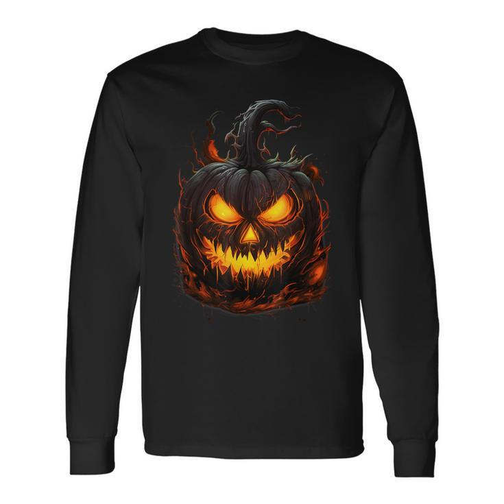 Pumpkin Scary Spooky Halloween Costume For Woman Adults Long Sleeve T-Shirt