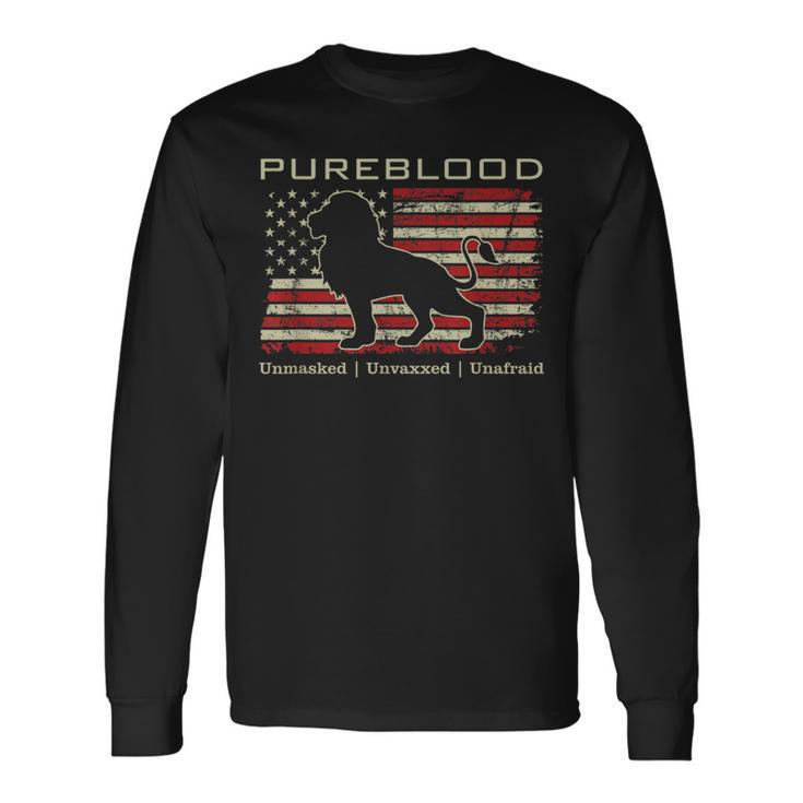 Pureblood Movement Pureblood Medical Freedom Lion Usa Flag Long Sleeve T-Shirt
