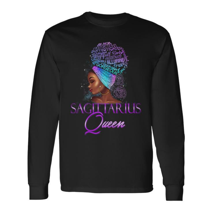 Purple Sagittarius Queen African American November December Long Sleeve T-Shirt