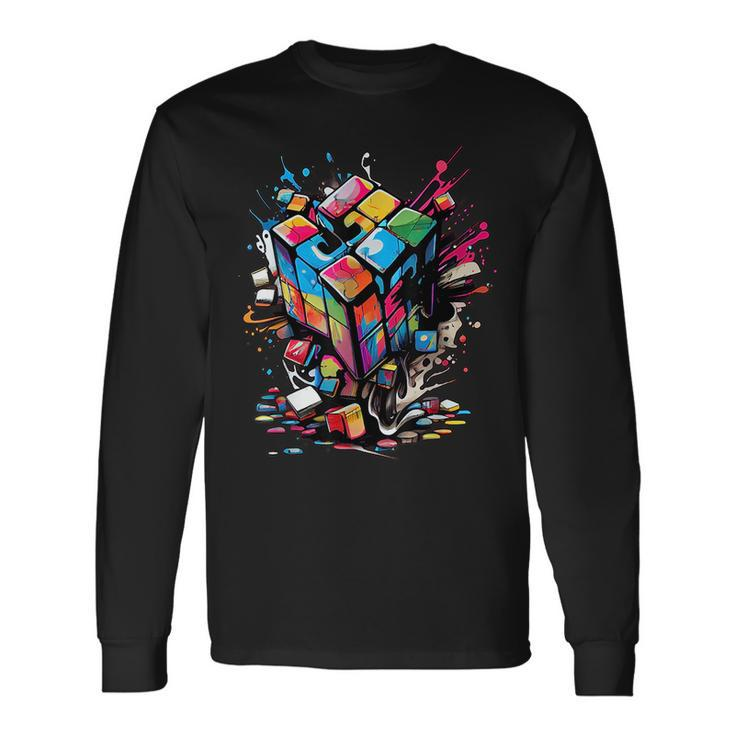 Puzzle Cube Exploding Speed Cubing 80S Youth Vintage Math Long Sleeve T-Shirt T-Shirt