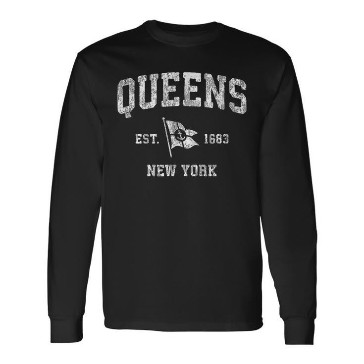 Queens Nyc New York Ny Vintage Boat Anchor Flag Long Sleeve T-Shirt T-Shirt