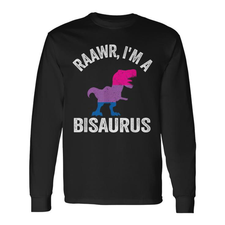 Raawr Im A Bisaurus Dinosaur T-Rex Bisexual Flag Bi Pride Long Sleeve T-Shirt T-Shirt