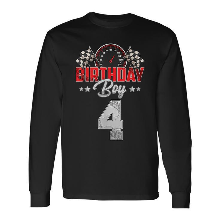 Race Car 4Th Birthday Boy Party Racing 4 Year Old Pit Crew Racing Long Sleeve T-Shirt T-Shirt