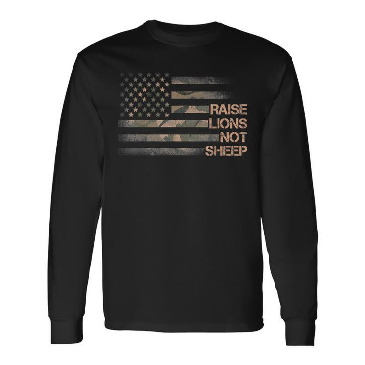 Raise Lions Not Sheep Patriotic Lion American Flag Patriot Long Sleeve T-Shirt