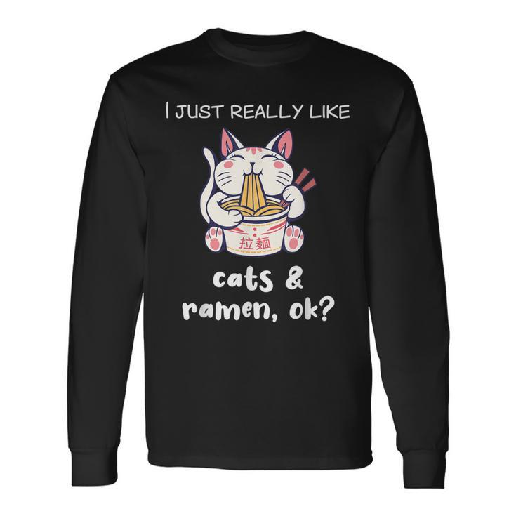 Ramen Cat Lover Cats And Ramen Noodles Long Sleeve T-Shirt